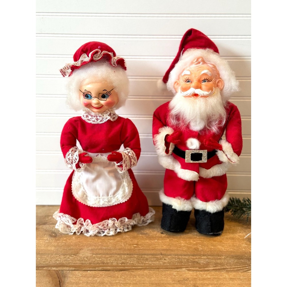 Vintage Rubber Face Santa & Mrs. Claus Dolls: Handmade Bottle Cover Set